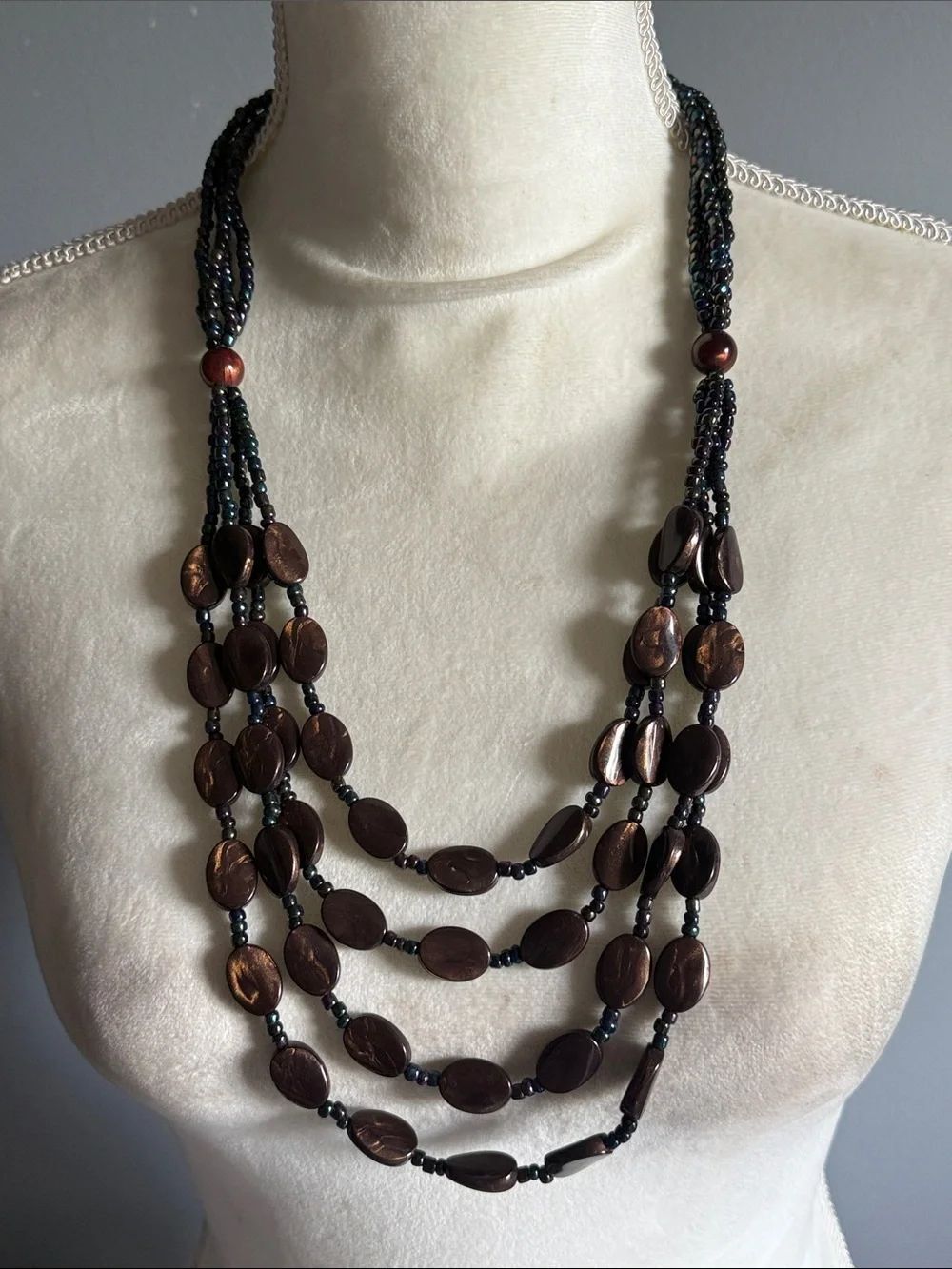 Multi-Strand Brown Beaded Women's Necklace
